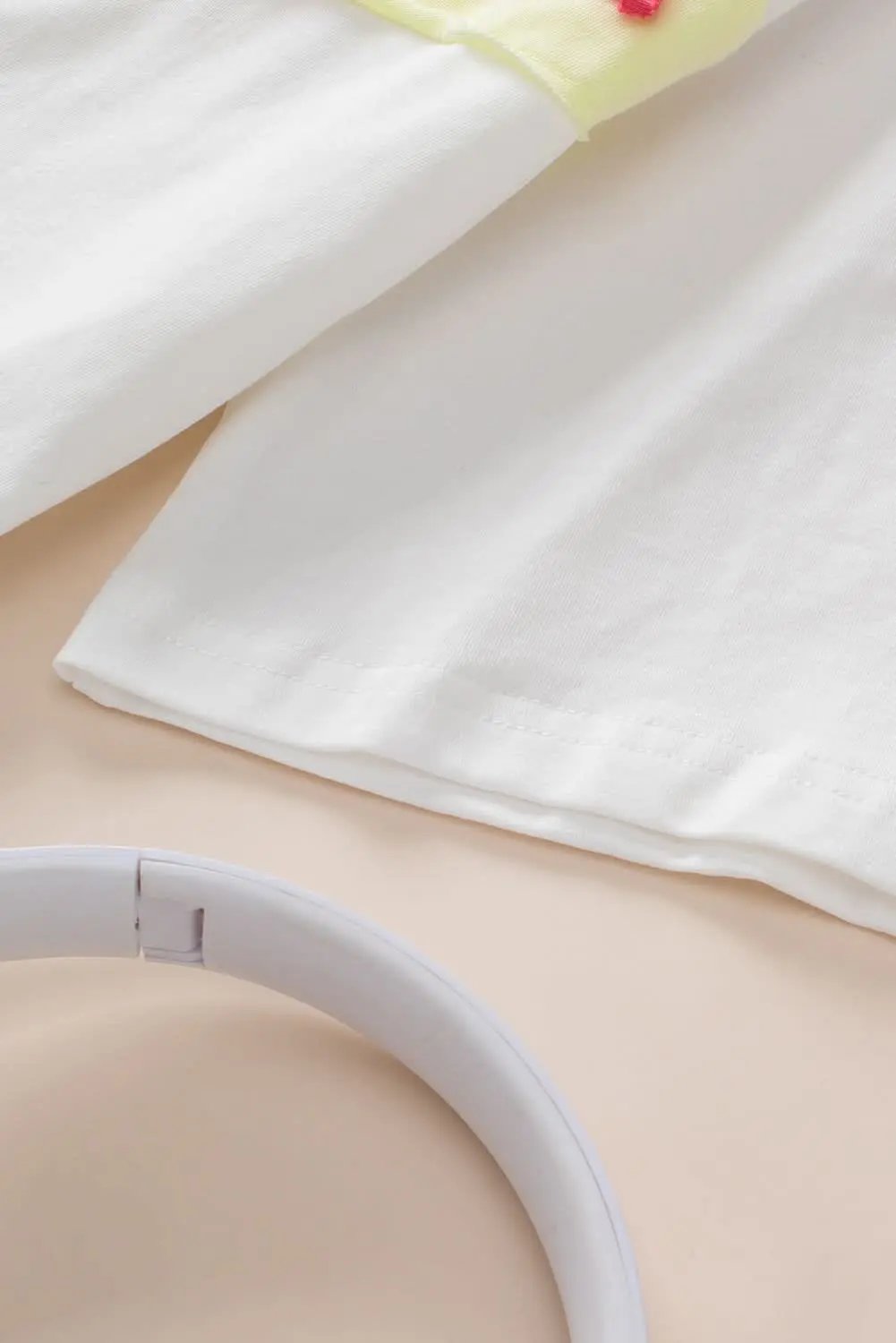 White Colorblock Star Patched Half Sleeve Oversized Tee - Love Salve